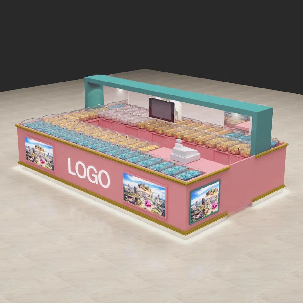 Modern Candy Kiosk Design in Mall/portable Mobile Sweet Counter Stall Idea for Popcorn with Cotton Retail Display Shelf for Sale