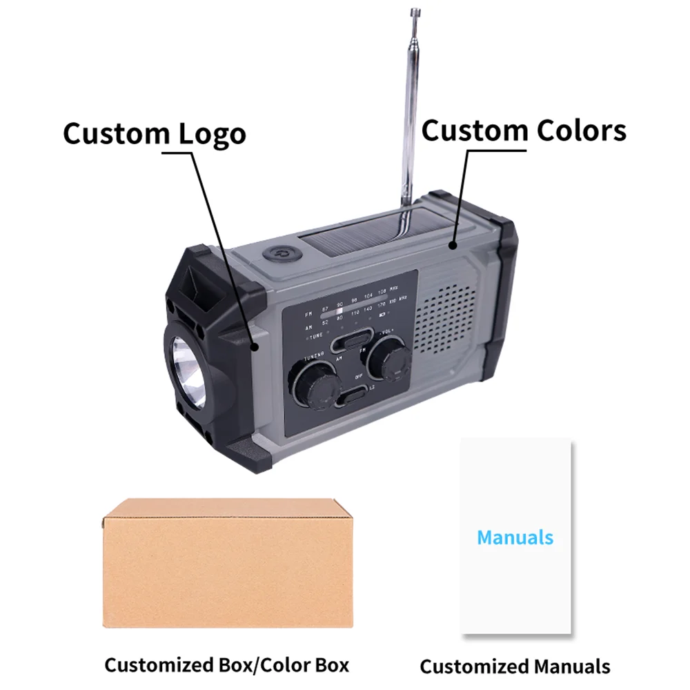 2000mAh Solar Hand Crank Portable Radio Emergency AM/FM/NOAA Weather Radio with 3-Mode Flashlight & SOS for Home Use