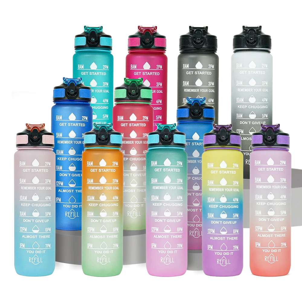 32oz Plastic Sport Gym Motivational Water Bottle Bpa Flip Top Cover ...