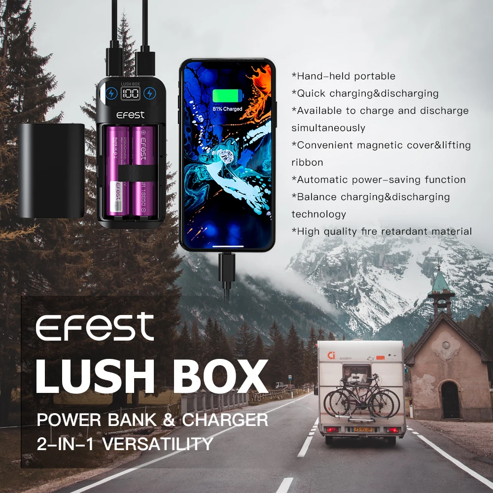 US Stock Portable Charger Efest Lush Box 18650 Battery Charger USB OUTPUT Mobile Phone 5V 1A Fast Charging Smart Charger US Stock Portable Charger Efest Lush Box 18650 Battery Charger USB OUTPUT Mobile Phone 5V 1A Fast Charging Smart Charger
