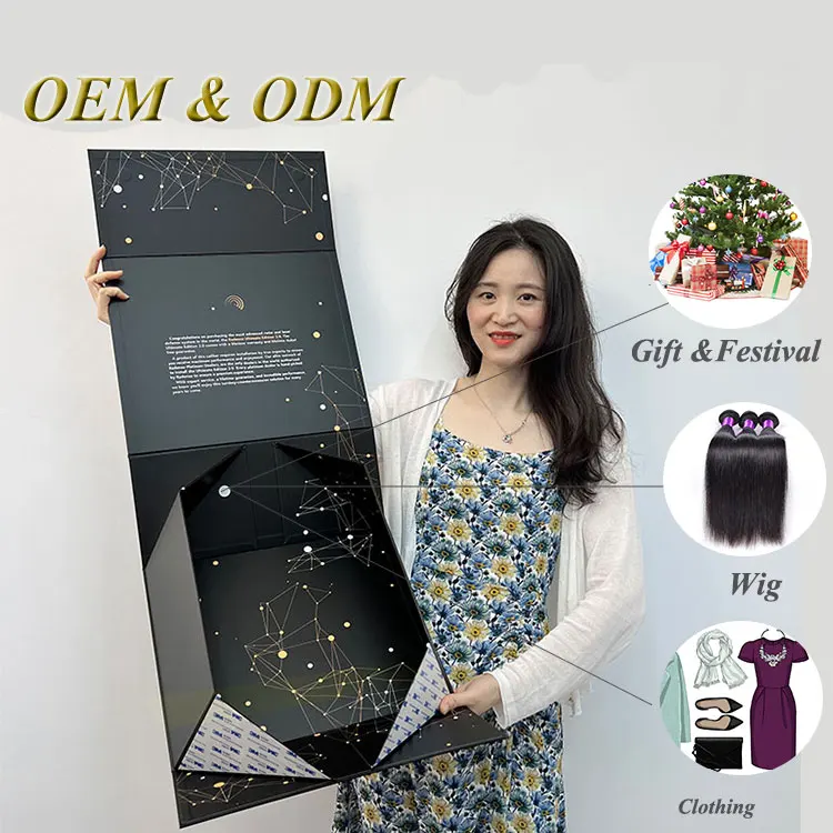 Custom Luxury Magnet Cardboard Paper Black Foldable Gift Box