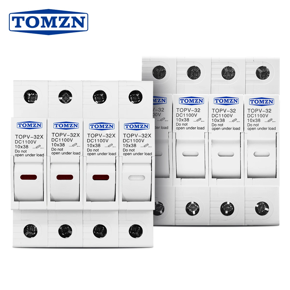 TOMZN 4P 1100V DC Fuse Holder 10*38mm High Voltage Solar PV TOPV-32X Base Photovoltaic System Protection Protector gPV LED
