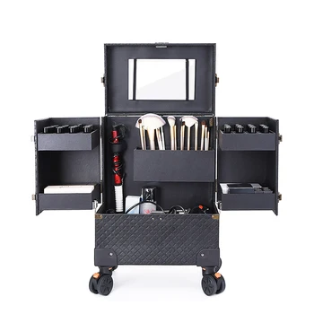 Wholesaler Popular Multi-Function Beauty Trolley Suitcase Professional Cosmetic Box Rose Gold Nail Tattoo Rolling Makeup Case On