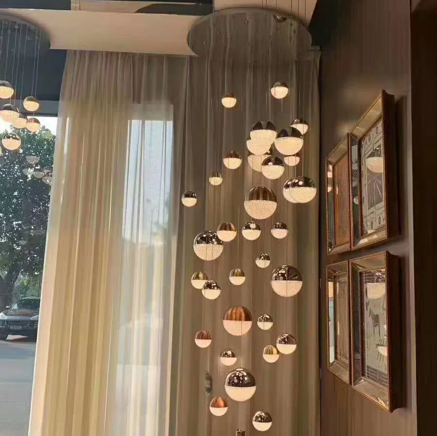 Factory Sales Nordic Luxury Style LED Pendant Lamps Acrylic Crystal Balls Chandelier for Staircase