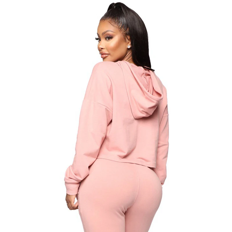 Wholesale Women's Sweatsuit Set Crop Top Sweat Suit Two Piece Essentials  Hooded Sportswear Women Hoodies Tracksuit