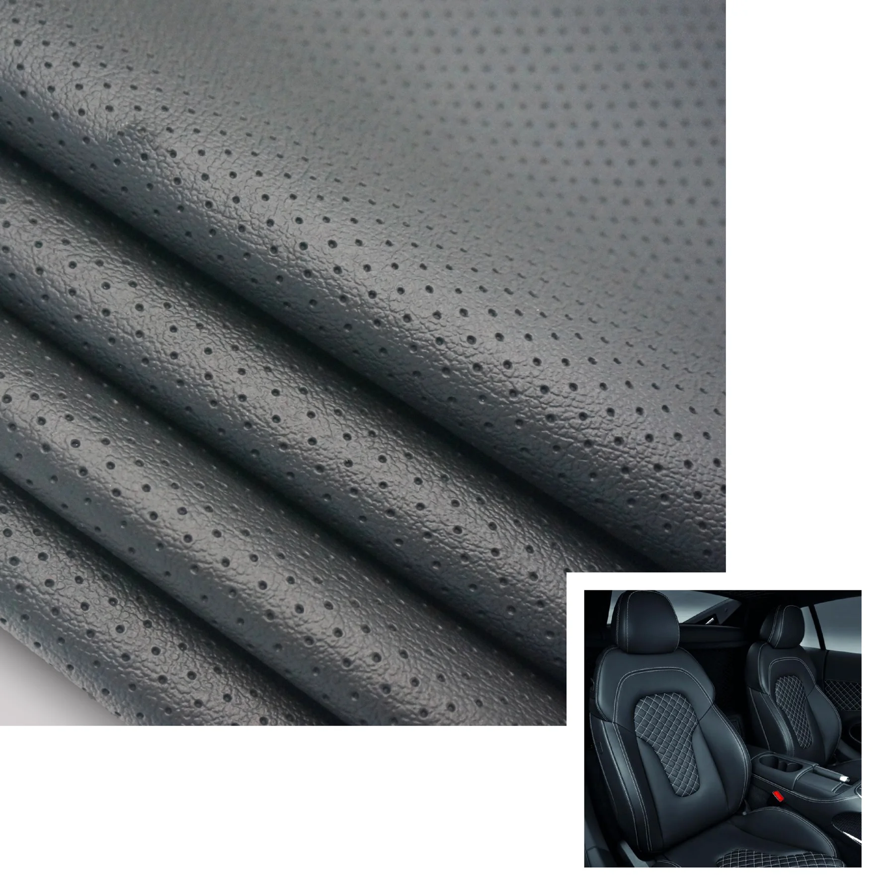 PVC Synthetic Leather Perforated Fire-Resistant Faux Leather Rolls Elastic Vinyl Fabrics for Furniture-for Car Chairs Sofas