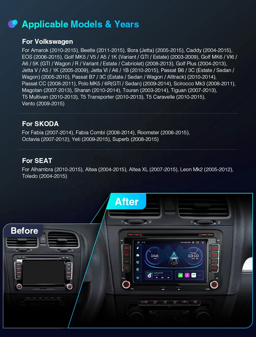 Android Auto Carplay Headunit para Seat León Mk2 Alhambra Altea
