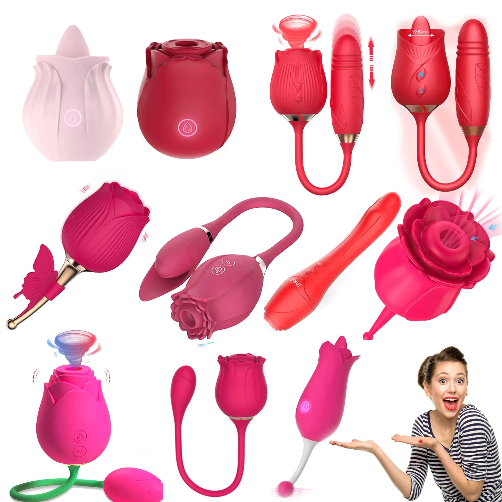 SacKnove Rose Shaped Tongue Licking Nipple Massage Dildo  7 Speed USB  Rechargeable Clitoral Vibrator for Women