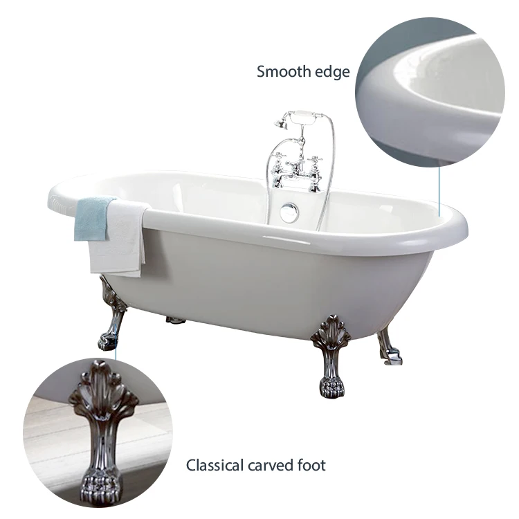 Hot Selling Classical Bathroom Acrylic White Bathtub With Four Legs ...