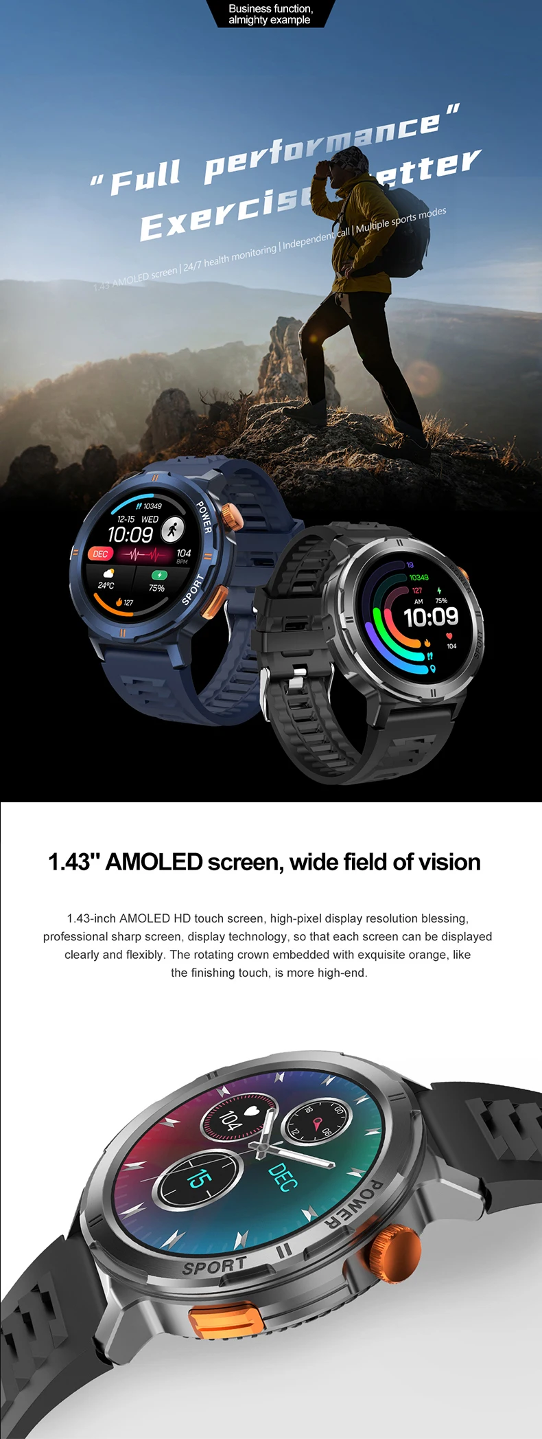 M52 Smart Watch Amoled Display 2023 2024 New Ip68 Deep Waterproof 