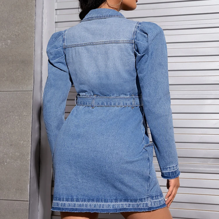white christmas dresses Klesis / Denim Puff Sleeve A-Line Midi Dress / Small main image 0