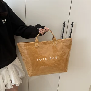 Custom Design Logo TYVEK Dupont Kraft Paper Thick Lined Foldable Shopping Bag Heavy Duty Eco Grocery TPU PVC Tote Bag