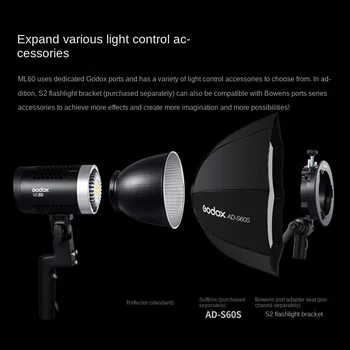 Godox ML60W Photography Light Handheld Mute Lithium Battery LED Supplementary Light Light always on Live Video Studio detail image