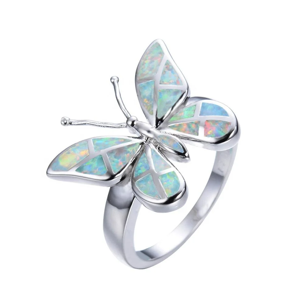 Trendy Animal Design Not Real Fire Opal Finger Ring Blue Butterfly Ring for Women Jewelry Bohemian Statement Girl Gift