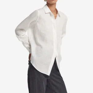 Custom Comfy Linen Shirt for Women Elegant Loose TopsLong Sleeve Oversize Casual Blouse for Ladies