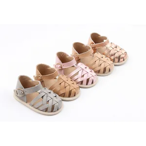 Babyhappy in Stock Low MOQ Summer 1 Year Old Toddler Baby Girl Leather Soft Sole Woven First Walking Sandals