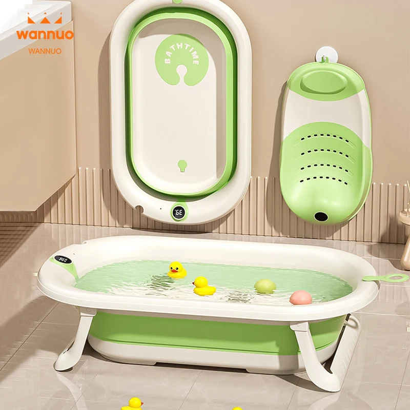 Wannuo Foldable Bathroom Baby Bath Easy-to-Store Baby Bath Temperature Sensing Baby Bathtub with Thermometer