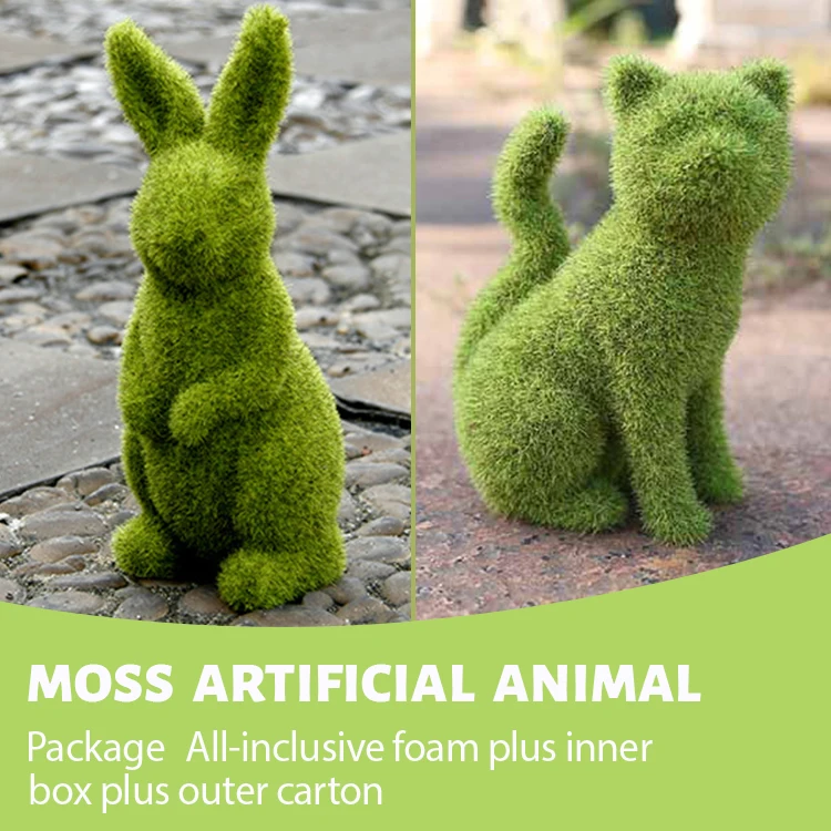 Green Resin Furry Flocking Easter Bunny Figurine Home Party Yard Garden