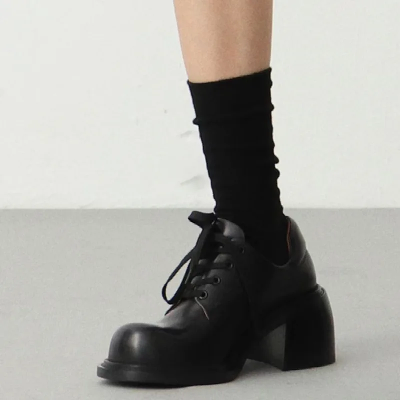 2024 Nice Women Latest Girls School Shoes Big Toe Chunky Heel High Quality Genuine Leather Shoes Lace-up Derby Shoes Loafers - Image 6