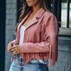 Pink Faux Suede Leather Fringe Jacket Tassel Coat