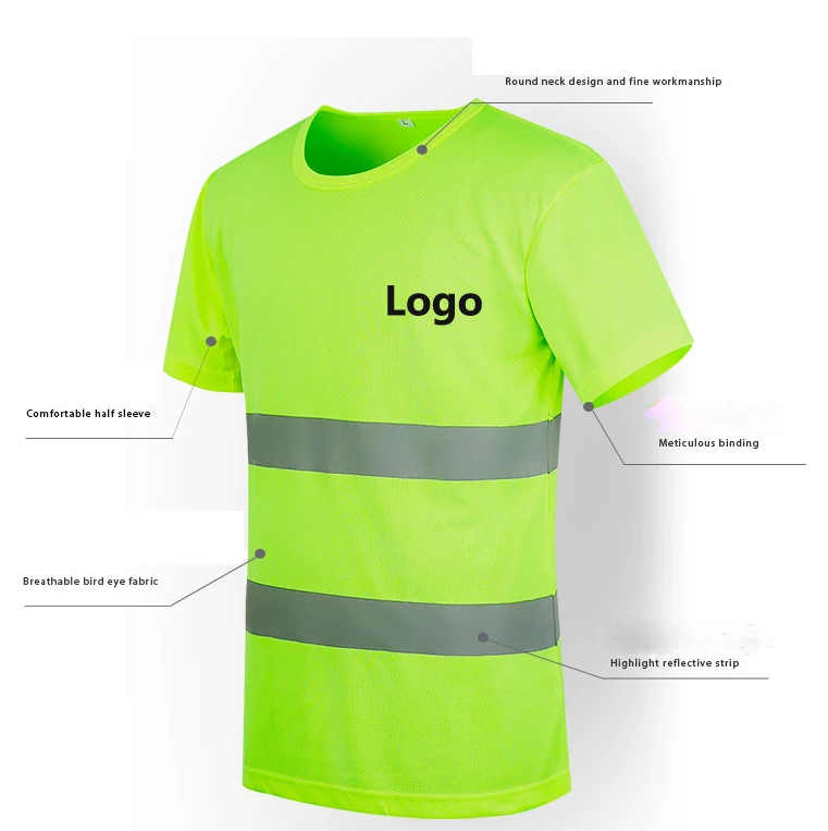 Customized Logo Construction Workwear Reflective Clothing Quickdry T-shirt Reflective Safety Clothes