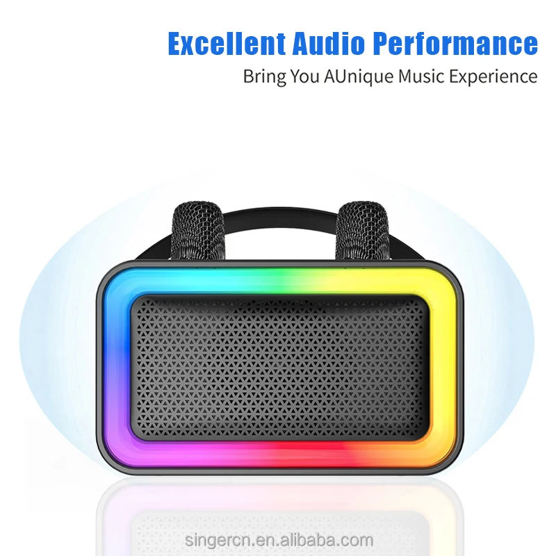 Machine Karaoké Portable BESCOST - 2 Micros Sans Fil, Bluetooth, 7 Effets - Pour Fête, Voyage