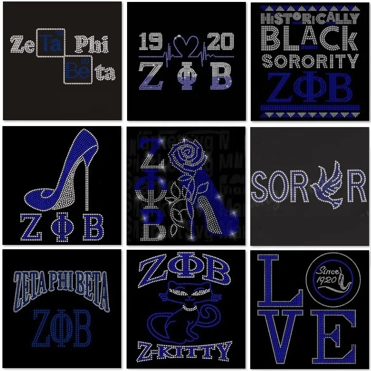 Custom Zeta Phi Beta Sorority High Heel Hot Fix Rhinestone Transfer Motif