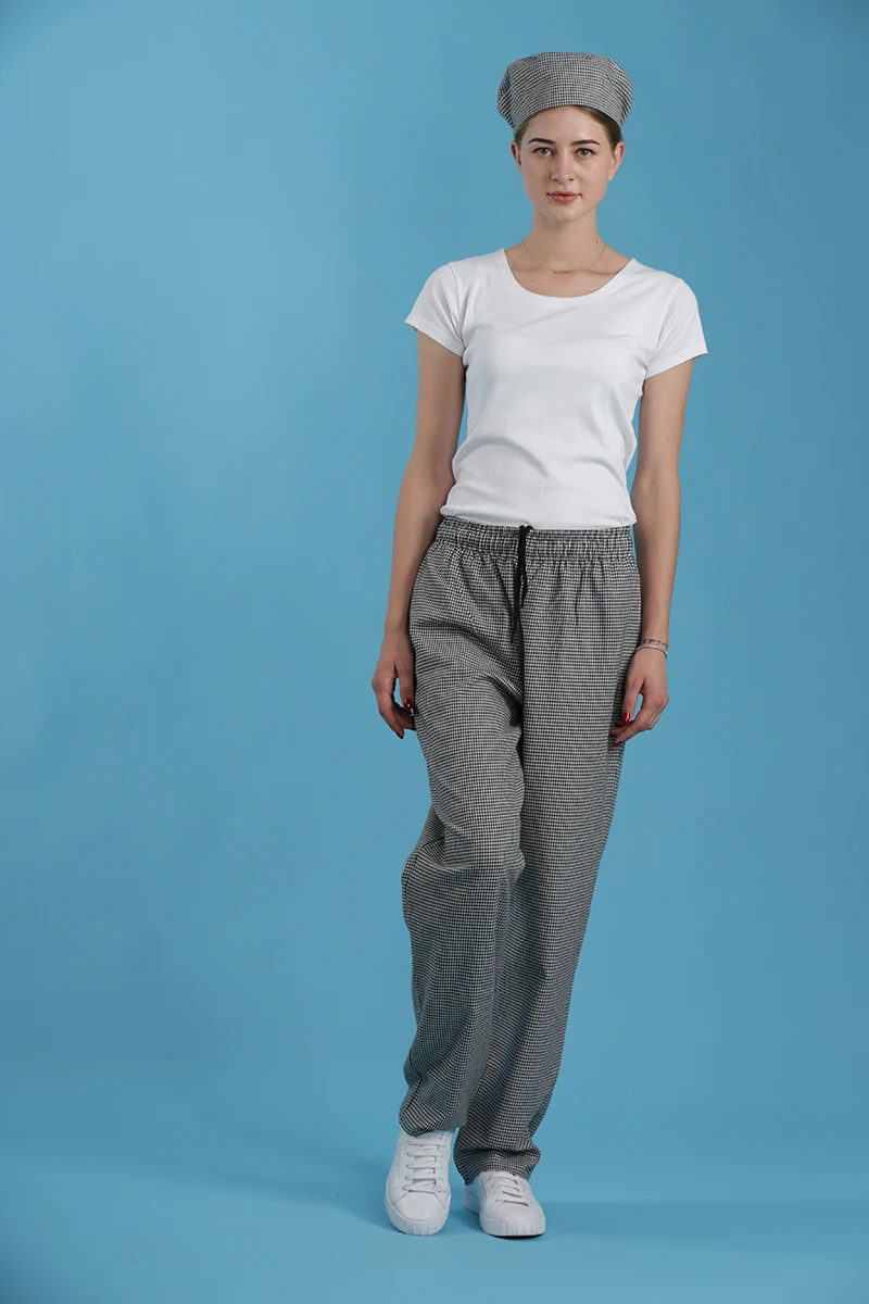 Unisex Black and White Checks Restaurant Waitress Waiter Uniform Chef Pant  Pants
