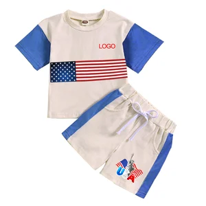 Wholesale Kids Toddler Boy Independence Day Wear T-shirt Trousers 2 Pieces Clothes Sets