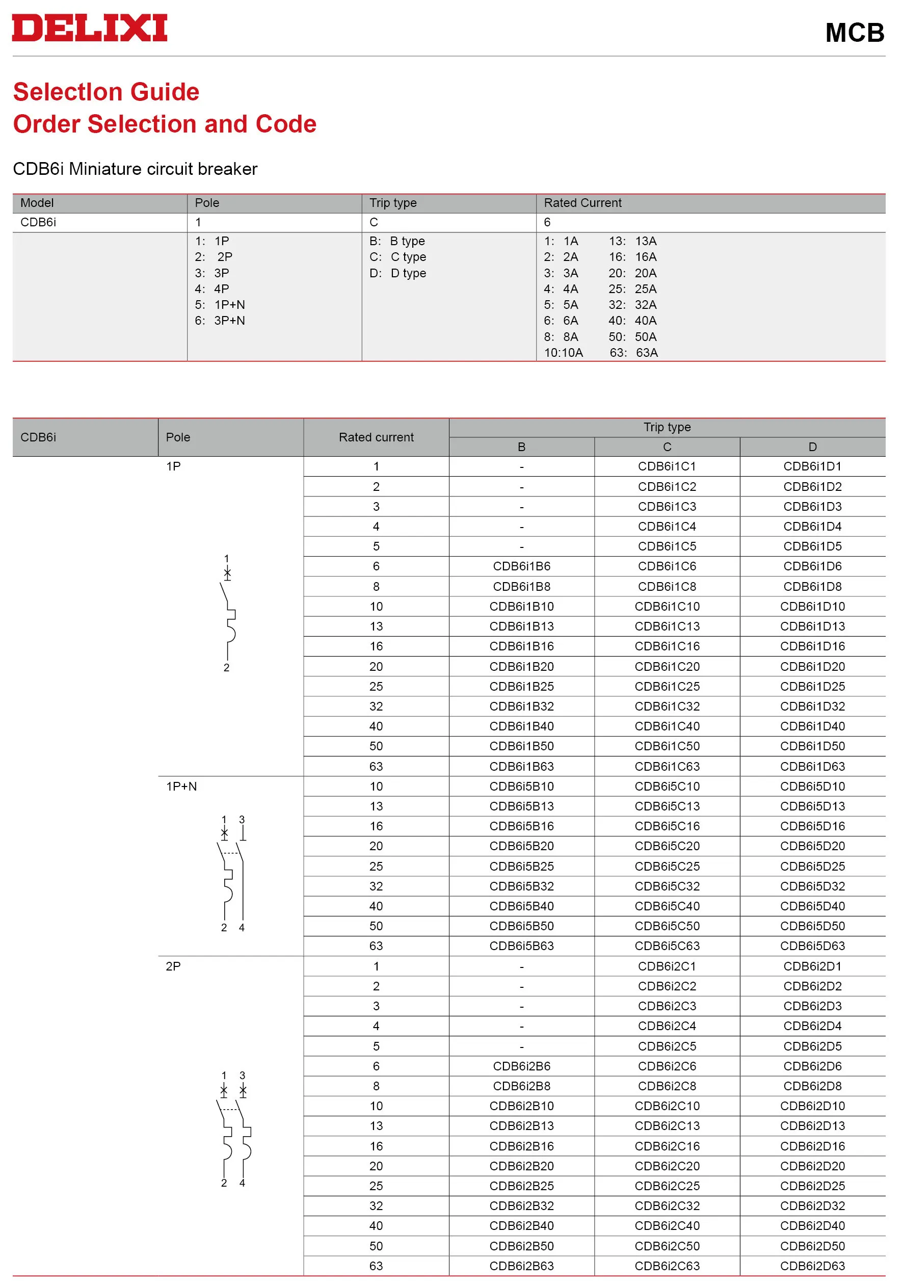 Delixi original CDB6i MCB 1P 2P 3P 4P 6A 10A 16A 20A 25A 32A 40A 50A 63A C6 C10 C16 C20 C25 C32 C40 C50 C63 Mini Circuit Breaker
