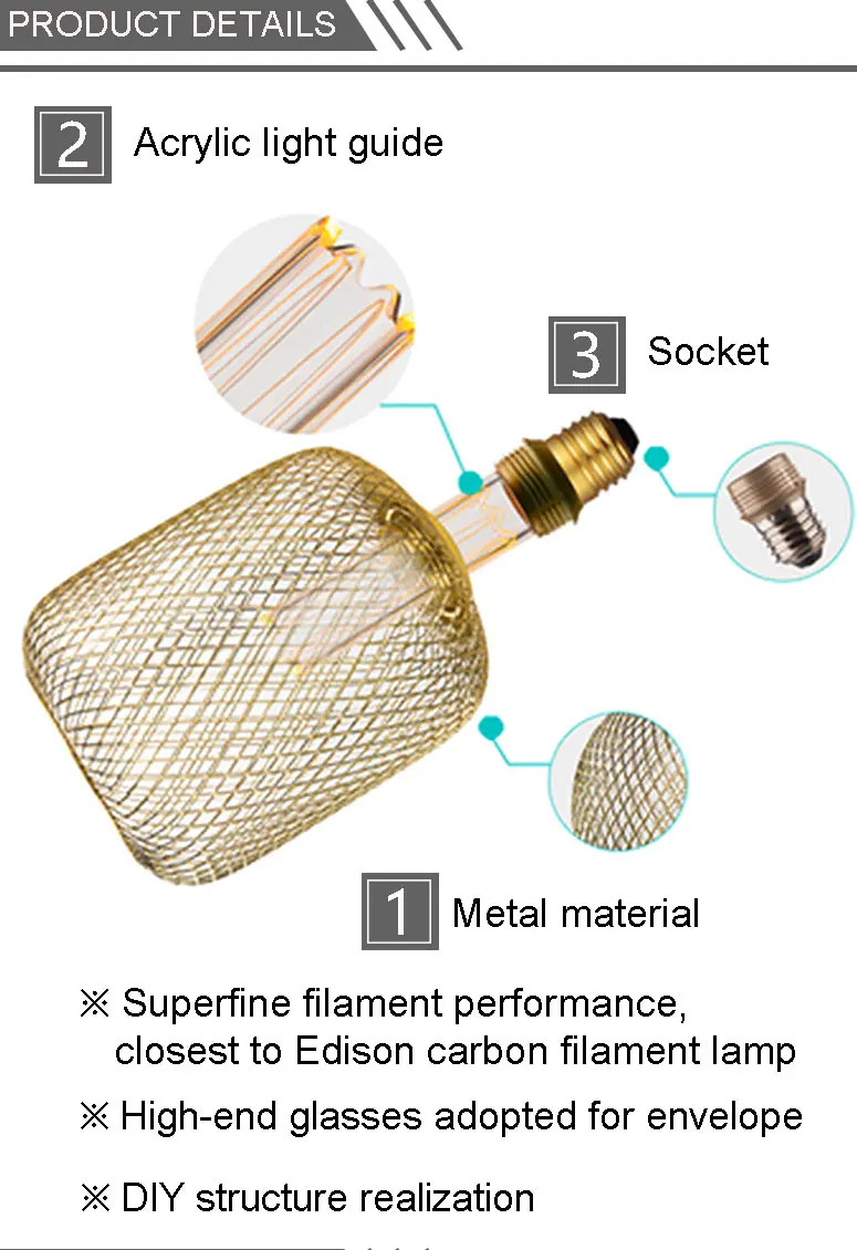 High Quality RN Range Retro Atmosphere Edison Bulbs Metal Mesh Cage Lamp 4w Decorative Retro Lighting LED Bulb Led Light