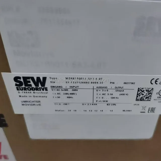 For SEW 1.1kw Inverter Industrial Servo Driver PLC Controller MDX61B0011-5A3-4-00 Nominal Voltage 380V Three Phase
