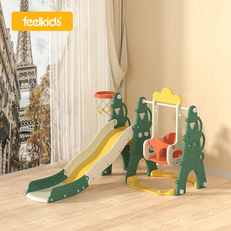 Feelkids Educational Indoor/Outdoor Plastic Playhouse with Slide Kids Truck & Baby Swing Set for Garden Use