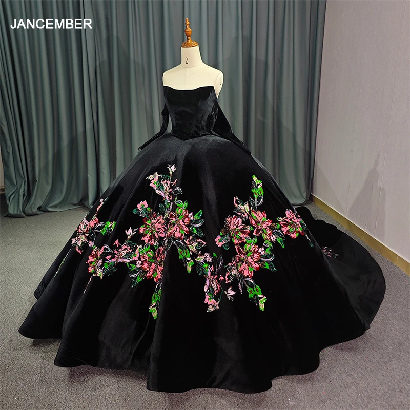 Plus Size Vestido Preto Bordado Longo Tule Bordado Vestido Longo