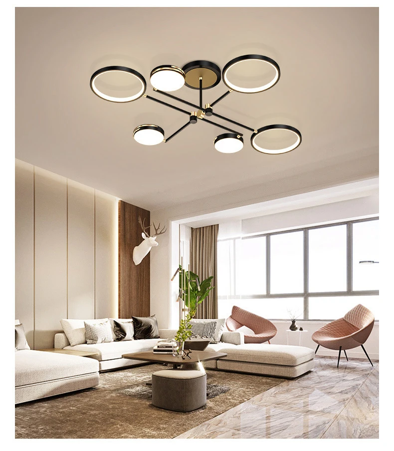 Indoor modern led 8 circles ceiling lamp chandeliers & pedant lights for home decoration