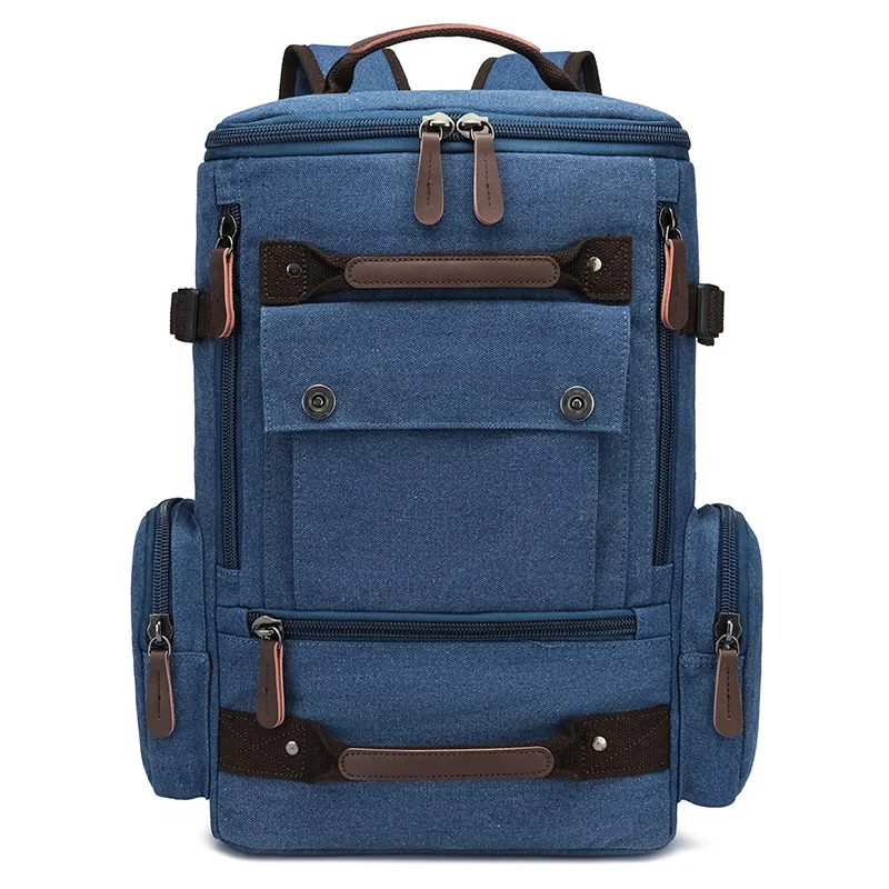 Durable Vintage Large Capacity Waterproof Outdoor Sports Travel Hiking Multiple Way Use Laptop Canvas Backpack Polyester Zipper