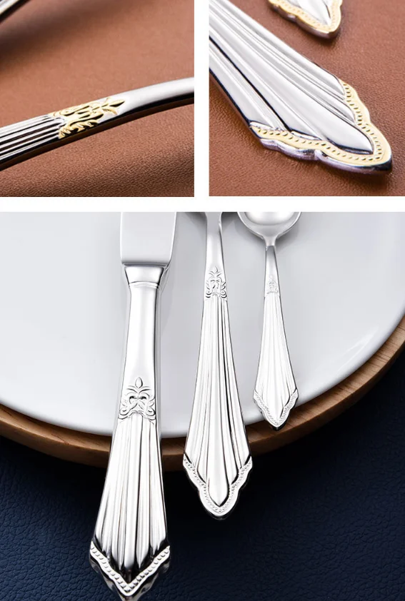 Embossed palace style steak knife, fork and spoon set of 3 pieces