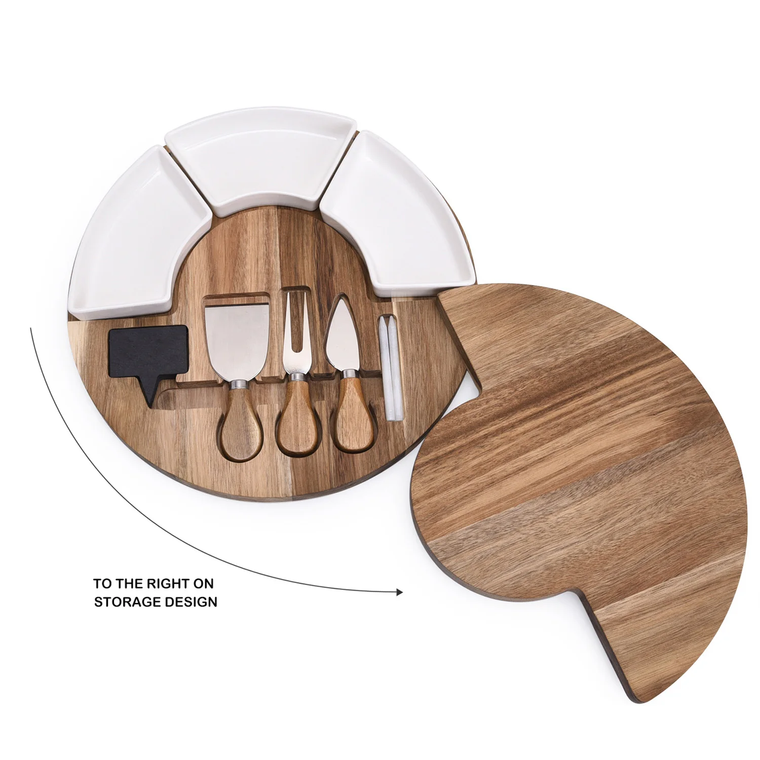4 Forks Platter Set Round Acacia Wood Charcuterie Cheese Board Witb 3 ...