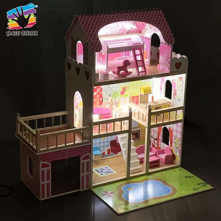 
 Готово к отправке 3 этажа освещенные деревянный кукольный домик с бассейном W06A333C  