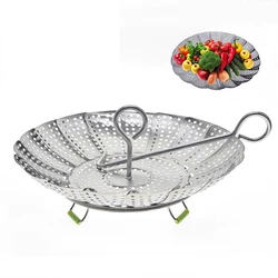 Hot Sale Stainless Steel Folding Steamer Basket Insert Vegetable Steamer Basket for Cooking Veggies Fish with Safety Tool