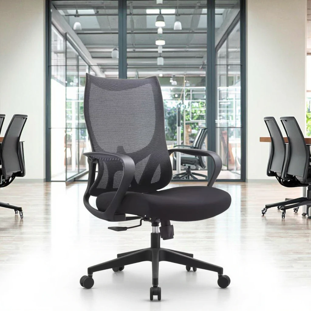 Basic Black Office Chair High Resilience Foam PP Fixed Armrest Simple Structure 3