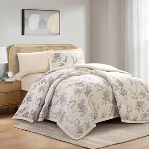 Brushed Soft Woven Twill Microfiber Polyester Custom Logo Printed Reversible Comforter Set 6pcs