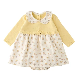 2026  Newborn Long Sleeve Flower Dress for Girls Sweet Baby Short Length Dress with Bag New Collection
