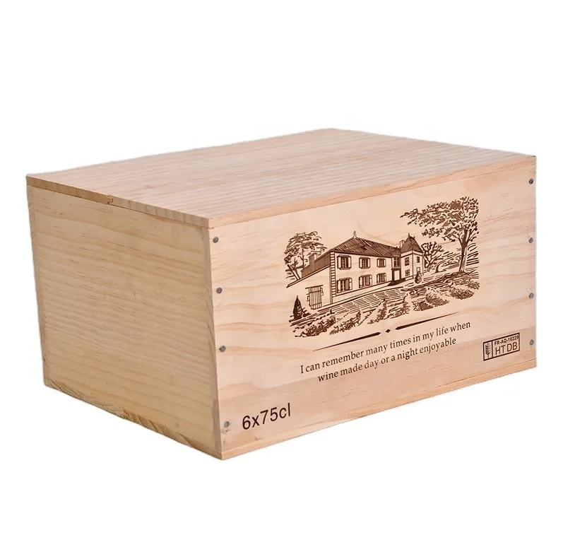 Новый стиль соснового дерева винная коробка деревянная Подарочная для 6 винных