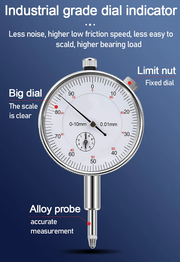 Dial Indicator Gauge 010mm Meter Precise 0.01mm Resolution