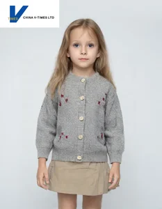 China V-Times 2026 Autumn New Girls Sweater Stylish Children's Knitted Cardigan Coat Sweet Early Baby Clothing