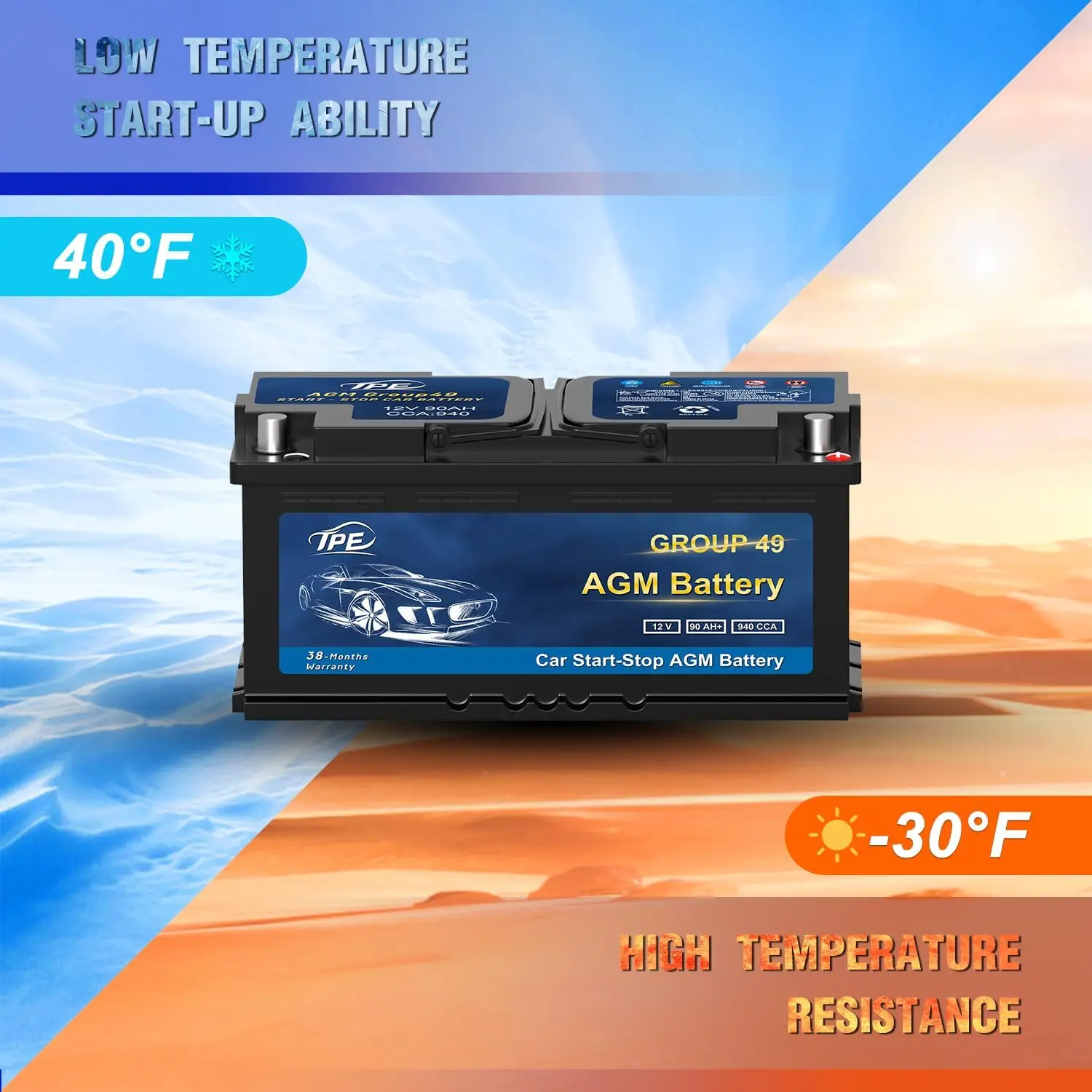 batería AGM de 12 V 90 Ah para sistema Start-Stop, batería de plomo-ácido, fábrica OEM, alto rendimiento, sin mantenimiento, adecuada para sistemas de arranque y parada automática
