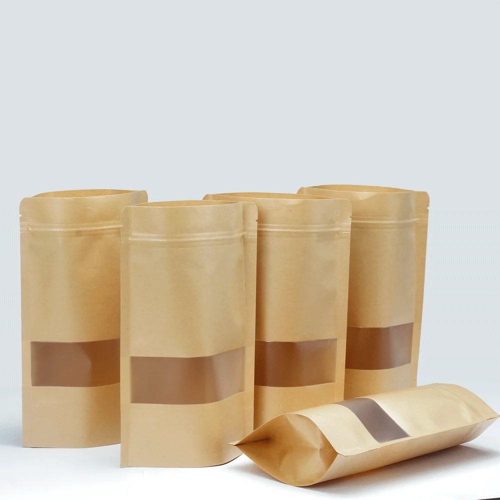 Ziplock Stand up Pouch - Kraft Paper Packaging Bag with Window