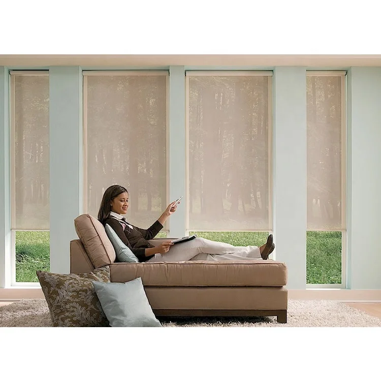 Automatic Window Curtain Customized Custom Made Motorized Wireless Remote Control Double Blackout Shade Electric Roller Blind