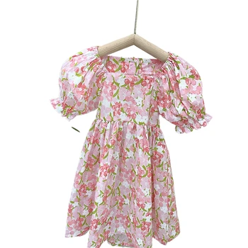 Girls' floral dress summer thin new baby girls' flower princess dress backless children's cotton skirt